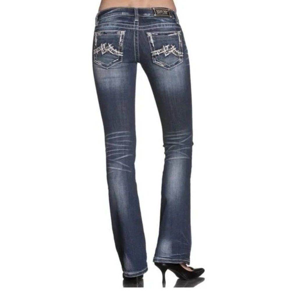 Miss Me Low Rise Bootcut Jeans JD1071B 28 x 33 Bling Distress Stretch 5938